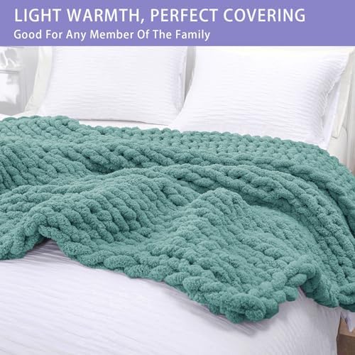 Bigacogo Chunky Knit Throw Blanket for Couch, 51x63 inches, Light Teal - Image 3