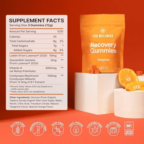For Wellness Recovery Gummies | Tangerine Eye & Brain Support Supplements with Lutemax 2020®, Lutein, Zeaxanthin, Vitamin A & Cordyceps for Vision, Memory & Stress Support | Vegan, Non-GMO, 90 Count - Image 6