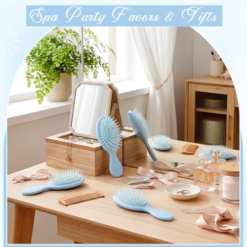 60 Pcs Macaron Blue Mini Hair Brushes Bulk for Blue Wedding Gifts Soft Bristles Adds Shine Scalp Massage and Detangling Travel Hair Combing for Women Spa Party Favors Homeless - Image 4