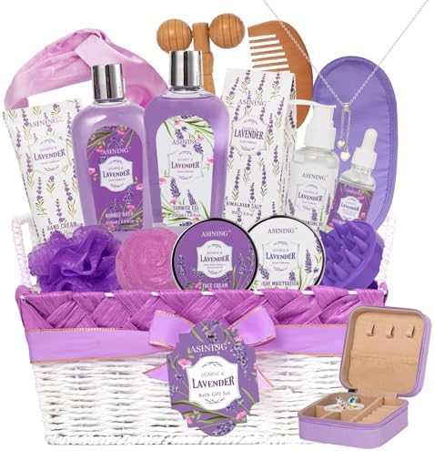 19 Pcs Gifts for Women, Lavender Bath & Body Gift Basket,Face Skin Care Set by ASINING