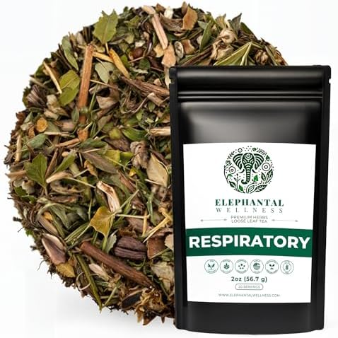 Elephantal Wellness Premium Respiratory Herbal Tea | Lung Detox, Mucus Cleanse & Breathing Support with Mullein, Eucalyptus, Thyme & Lungwort | Handmade, Caffeine-Free, Non-GMO Loose Leaf Blend, 2oz, 20 Servings by Unknown