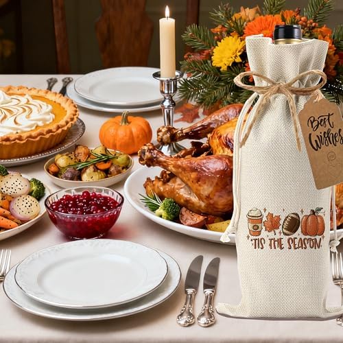 1Pcs Tis the Season Fall Wine Bag Fall Thanksgiving Gifts for Women Men Thanksful Gifts Wine Bag, with 1Pcs Kraft Blessing Cards and natural jute rope - Image 5