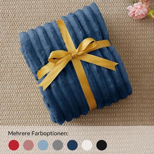 BEDELITE Ribbed Fleece Throw Blanket for Couch, Navy, 50"x70" - Image 6