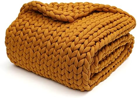 YnM Knitted Weighted Blanket, Handmade Chunky Knitted Design, Soft and Cozy, Temperature Regulating and Breathable, Machine Washable Throw for Sleep or Home Decor (Yellow Fusion, 60x80 Inch, 20lbs) by YNM