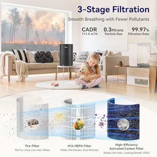 Air Purifiers for Bedroom Home, Tailulu H14 True HEPA Air Purifier Filter, Quiet Air Cleaner With 12dB Sleep Mode Night Light Speed Control Timer, Portable Small Air Purifier For Allergies Pets, AP052 - Image 2