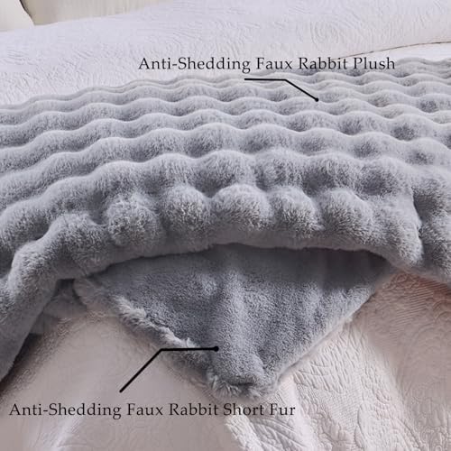 BENVWE Fluffy Faux Fur Throw Blanket for Couch, Soft Plush Thick Cozy Fuzzy Luxury Minky Bubble Blanket for Home Living Room Decor Gift for Women, Light Grey, 63" x 80", 1100GSM - Image 4