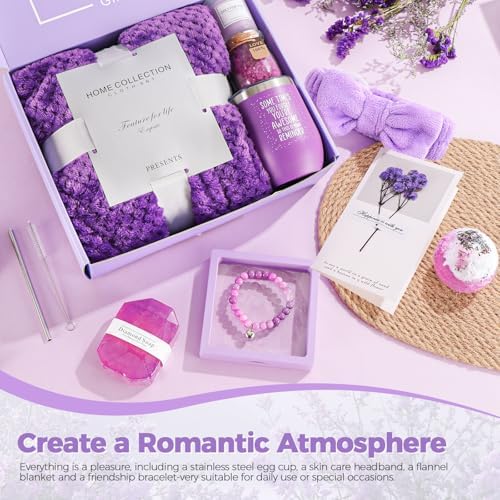 MEINESQIS Birthday Gifts for Women,Lavender Spa Gift Set with Cozy Flannel Blanket, Self Care Care Package Gift Box,Womens Gift Set, Wife, Sister, Best Friend, Girlfriend Gift - Image 5