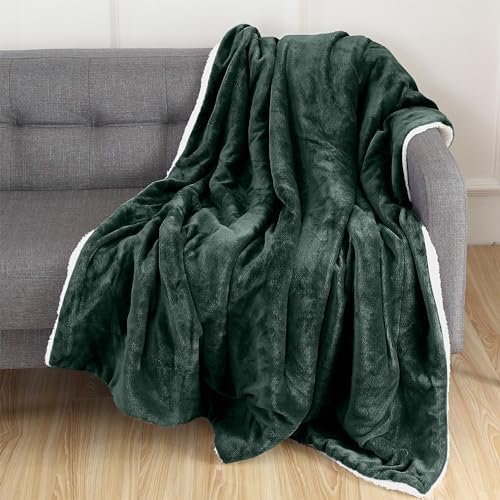 Elegant Comfort Luxury Ultra-Plush Velvet Touch Fleece Throw Soft, Warm, Cozy| Micromink Sherpa-Backing Reversible Blanket for Bed, Sofa and Couch, Solid Hunter Green - Image 2