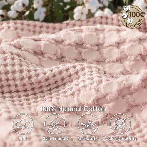 PHF Lightweight 100% Cotton Waffle Throw Blanket for Couch, Pink - Image 4