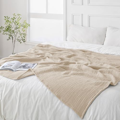 Esterra Muslin Blanket Twin Size Cozy Soft Lightweight Pre-Washed Cotton Blanket, All Season Breathable 4-Layer Gauze Blanket Throw for Couch Bed, Neutral, 66x90 Inches - Image 7