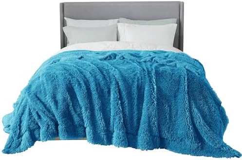 Bedsure Faux Fur Fluffy Sherpa Fleece Queen Bed Blanket Bright Blue 60"x80" by Unknown