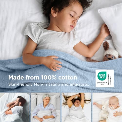 Bedsure 100% Cotton Blanket, Herringbone Weave, King, Light Blue - Image 2