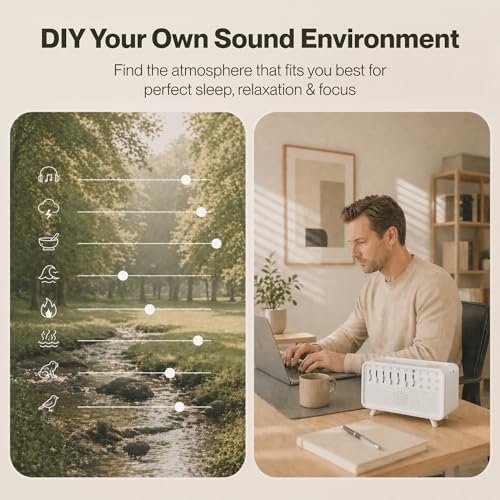 White Noise Machine with 8 Mixable Nature Sounds, Flame Light & Aroma Diffuser – Desktop Sound Machine for Sleep, Office, Yoga & Meditation, with Timer, Bluetooth & USB Power - Image 3