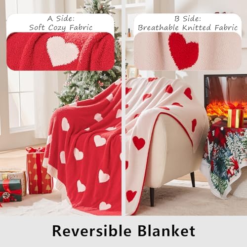 CozeCube Reversible Knit Throw Blanket, Red Love Heart, 60"x80" - Image 3