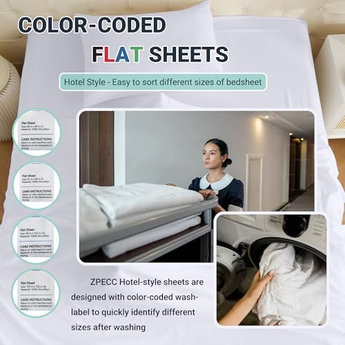 ZPECC Bulk Flat Sheets Only Full Size 6 Pack, Easy Sort Top Bed Sheet by Color-Coded Label, Soft Durable Brushed Microfiber Fabric Hotel Airb&bs Essentials for Hosts, 81"x96", Black - Image 3