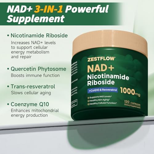 NAD Supplement, NAD+ Nicotinamide Riboside Resveratrol 1000mg, Liposomal NAD Supplement for Women & Men, NAD Plus with CoQ10 for Cellular Energy & Healthy Aging, 120 Caps - 60 Day Supply - Image 2