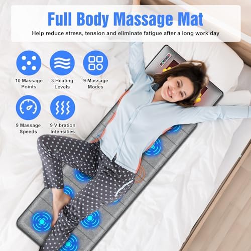 Full Body Massage Mat with Heat,Electric Massage Pad with Shiatsu Neck Back Massage Pillow,Massage Mattress Chair Pad W/ 10 Vibration Motors 3 Heating Levels for Neck,Back&Full Body Pain Relief - Image 2