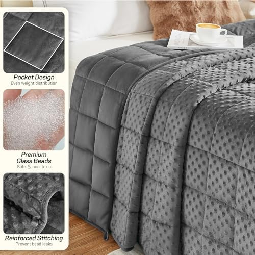 Weighted Blanket 15lbs for Adults, Ultra Soft Minky Dot Heavy Blankets for Sleep, Breathable Washable Throw Blanket with Glass Beads, 48"x72" Twin Size, Grey - Image 5