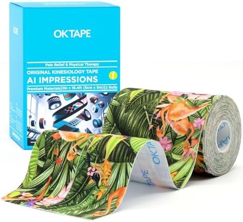 OK TAPE Kinesiology Tape Hypoallergenic Uncut 2 Rolls, 2inx16.4ft by OKTAPE