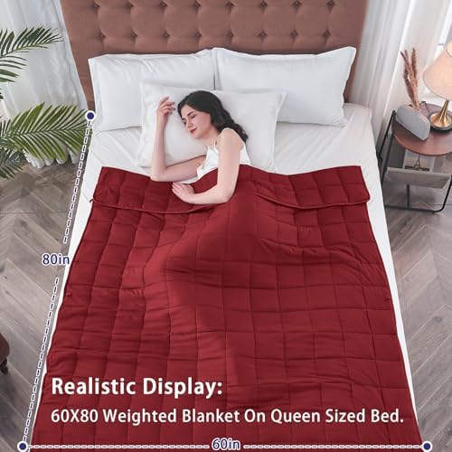 yescool Weighted Blanket for Adults (15 lbs, 60" x 80", Red) Cooling Heavy Blanket for Sleeping Perfect for 140-160 lbs, Queen Size Breathable Blanket with Premium Glass Bead, Machine Washable - Image 2