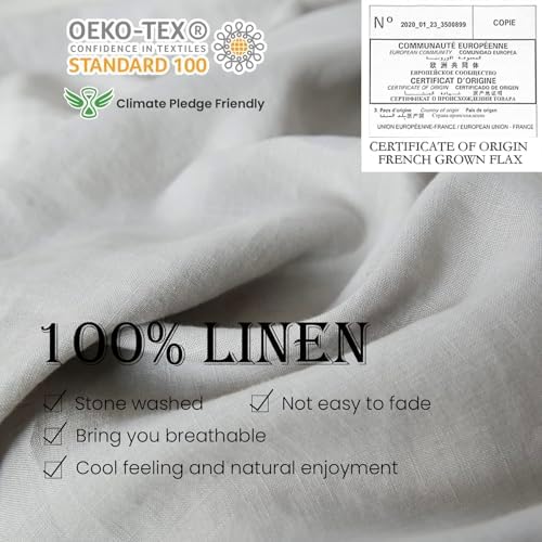 Simple&Opulence 100% Linen Duvet Cover Set with Embroidery Border Washed - 2 Pieces (1 Duvet Cover & 1 Pillow Sham) with Button Closure Soft Breathable Farmhouse - Light Grey, Twin Size - Image 2
