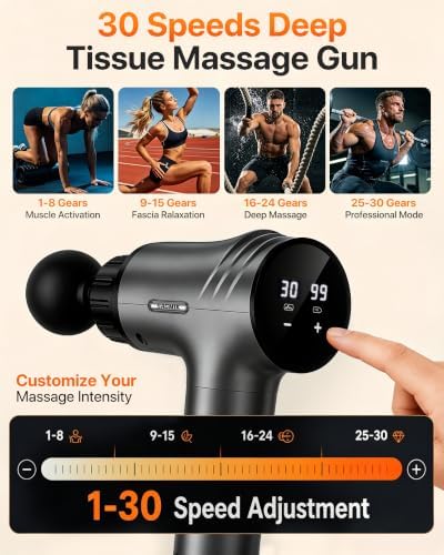 Massage Gun, 30 Speeds, 6 Heads, Quiet Deep Tissue Muscle Massager - Image 4