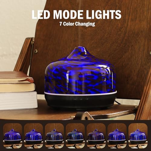 Porseme 500ml Glass Essential Oil Diffuser Aromatherapy Ultrasonic Cool Mist Humidifier 15-21 Running Hours Waterless Auto-Off Air Diffusers for Sleeping Yoga Working Spa(Cobalt Blue) - Image 4