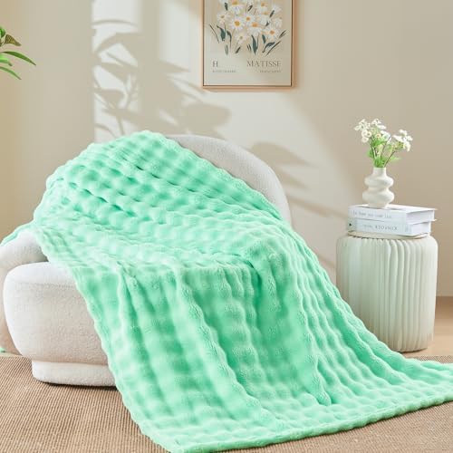 NEWCOSPLAY 3D Bubble Flannel Throw Blanket for Couch Aqua, 50"×60" by NEWCOSPLAY