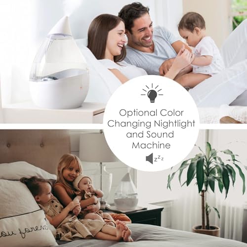 Crane White Drop 4 in 1 Ultrasonic Cool Mist Top Fill Humidifier with Sound Machine, 1 Gallon Tank, For Large Rooms, Clear and White, Baby Nursery Humidifier - Image 5