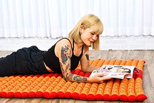 Leewadee - Kapok Roll Mat – Handcrafted Folding Sleep & Relaxation Mattress from Thailand, Ideal as Guest Bed, Camping Mat, Yoga Mat or Traditional Futon, 75 x 39 inches, Orange Red - Image 5