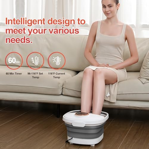 GEHONA Collapsible Foot Spa Bath with Heat,Foot Massager with Two Side Supports,Leakage Protector,Temperature Control,Bubbles,Red Light,Timer, Feet Spa Tub,Feet Soaker,Gifts (Beige) - Image 4