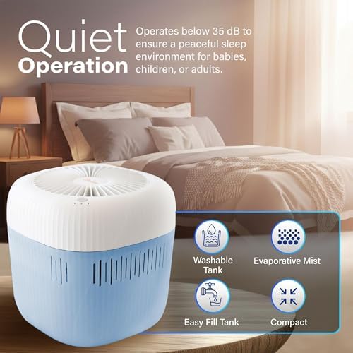 Crane Evaporative Humidifier, Wick Filter, Dishwasher Safe Tank, UV Light, No White Dust, Whisper Quiet, Bedroom Nursery Office, 1.9L Tank, Up To 250 SQ FT - Image 6