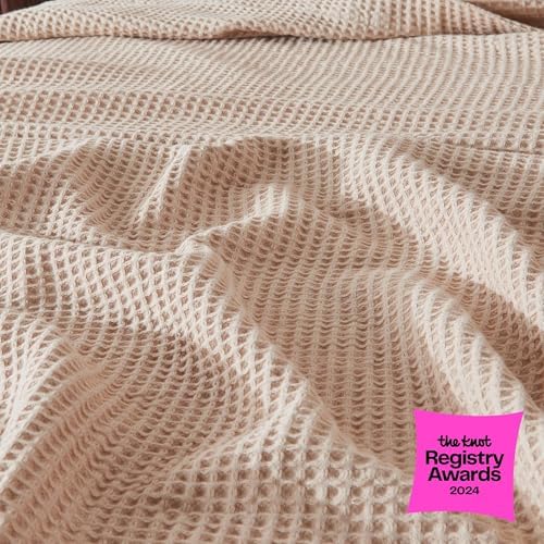 100% Cotton Taupe Blanket Full/Queen Size for Bed - Breathable and Soft, Waffle Weave for Summer Spring, 90x90 Inches - Image 2