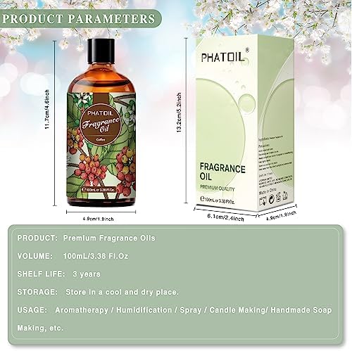PHATOIL 3.38FL.OZ Coffee Fragrance Oils for Aromatherapy, Essential Oils for Diffusers for Home, Perfect for Diffuser, DIY Candle and Soap Making, DIY Scented Products - 100ml - Image 5