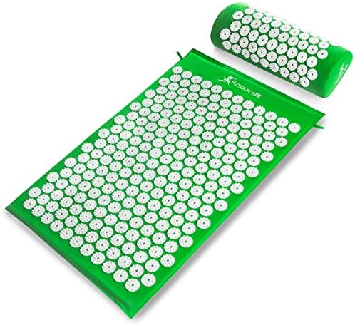 ProsourceFit Acupressure Mat and Pillow Set for Back/Neck Pain Relief and Muscle Relaxation, Large - Green/White by PROSOURCE