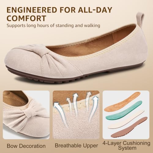 Ecetana Comfortable Ballet Flats for Women: Lightweight Cushioned Foldable Slip-On Work Shoes with Memory Foam - All Day Walking Comfort - Dressy Flats for Office Business - Image 4