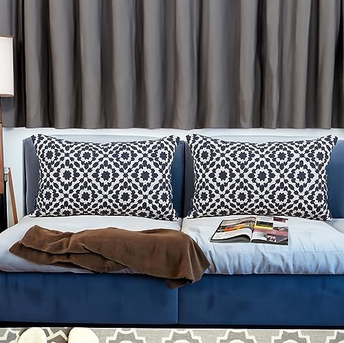 Decorative Throw Pillow Cover 1 pc 12x20 inch Cotton Canvas Muted Slate Blue Trellis Embroidery Dark Blue Mina Lumbar Pillow Case Cushion Cover, Navy Blue Dark Lumbar Pillow Sham 30x50cm - Image 4