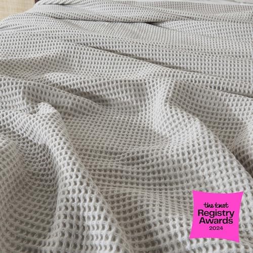 100% Cotton Light Grey Blanket Full/Queen Size for Bed - Breathable and Soft, Waffle Weave for Summer Spring, 90x90 Inches. - Image 2