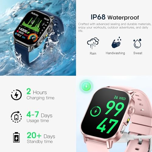 Yowow BIT Smart Watch for Men Women with 2.0" HD Display, Blood Pressure Oxygen Heart Rate Sleep Monitor, 136 Sports Modes, IP68 Waterproof Fitness Tracker with SOS, Flashlight (Pink) - Image 7