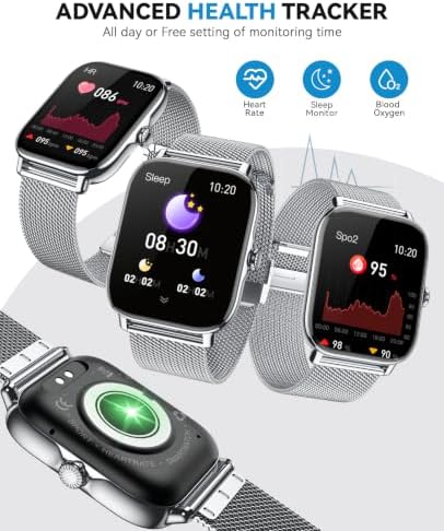 Smart Watch for Women Men- Answer/Make Call, IP68 Waterproof Fitness Tracker with Sleep Monitor,Smartwatch for Andriod iPhone Compatible (Silver Case w/Starlight & Siliver Milanese Band, 1.91) - Image 4