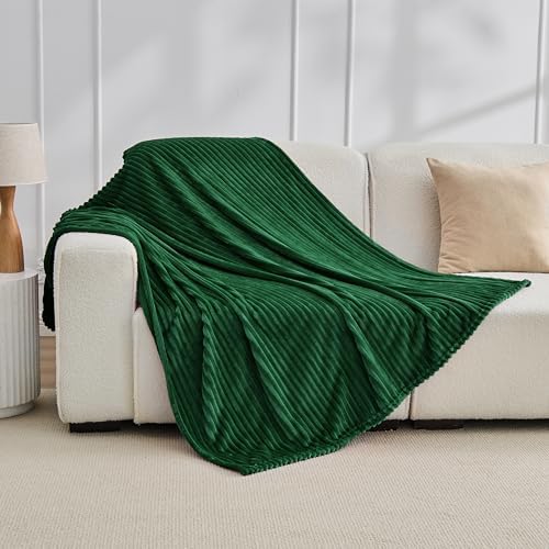 Bnuitland Fleece Throw Blanket, 300GSM Soft Warm Cozy Fluffy Throw for Babys & Pets, Stripe Pattern, All Season Sofa Bed Blanket for Home Decor, Dark Green 50"x70" - Image 4
