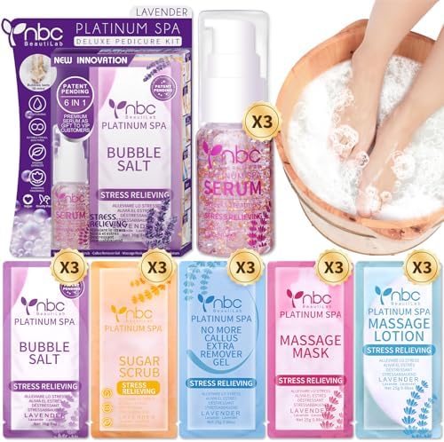 Pedicure Foot Soak Set - Upgraded 6 in 1 Foot Spa, Foot Bath Spa, Pedicure Kit for Tired & Dry Cracked Feet, Athletes Feet, Bad Odor, Softens Calluses (3 Set Lavender) by nbcBeautiLab