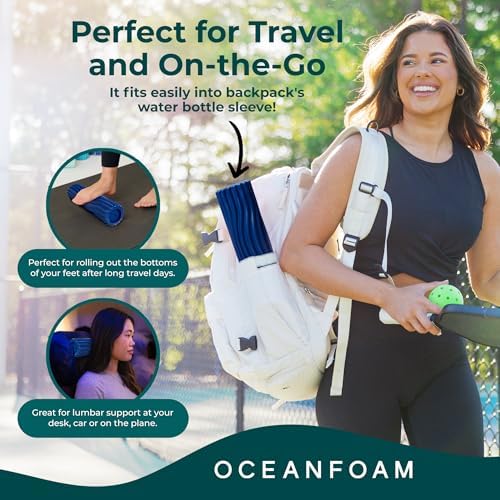 Oceanfoam Ripple Travel Foam Roller (11" x 3.35") Firm Mini Foam Roller for Physical Therapy, Deep Tissue Massage, Back Pain - High Density, Ergonomic Wave Textured - Yoga, Exercise (Royal Blue) - Image 5