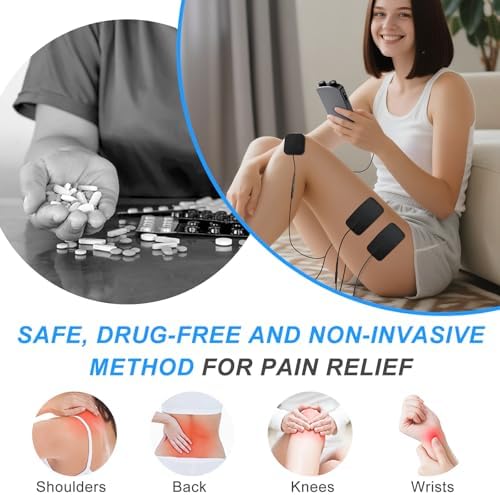 TENS EMS Unit Muscle Stimulator for Pain Relief Therapy - 4 in 1 TENS EMS Relax Custom Frequency+Pulse - Muscle Massager 36 Modes 20 Intensity, Memory & Favorites Function, 3.8" Color Display - Gray - Image 3