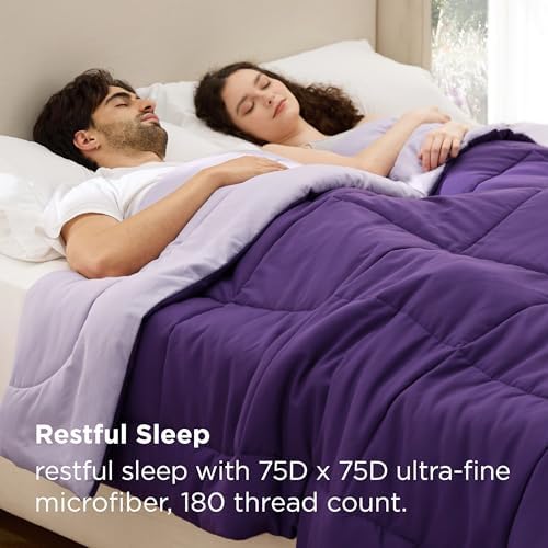Bedsure Duvet Insert King, All Season Bed Comforter, Quilted Down Alternative Duvet, Box Stitched Comforters with Corner Tabs, Machine Washable, 102 x 90 Inches (Purple/Pale Purple) - Image 5