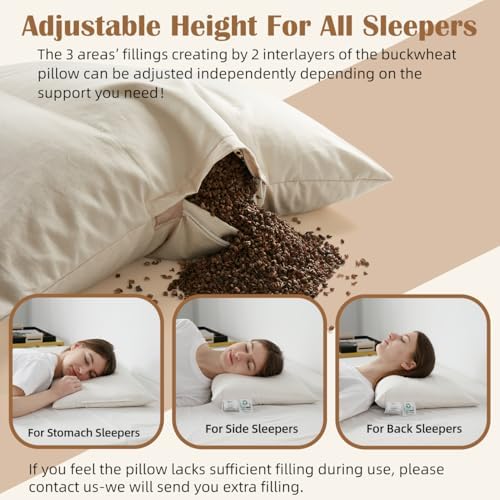 Buckwheat Pillow with Baffle Box- Adjustable Height Reduce Neck Pain - Image 5