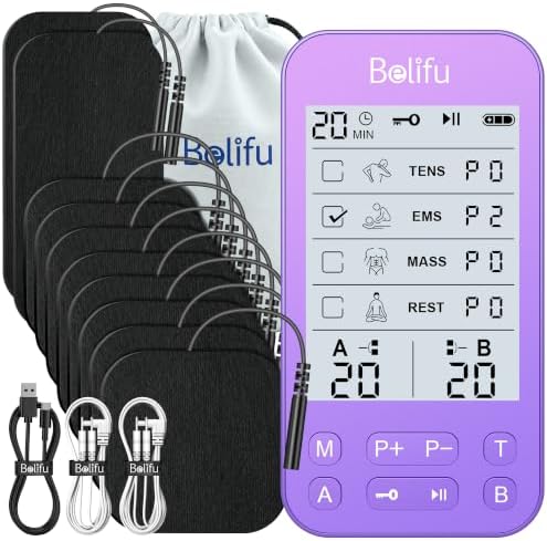 Belifu TENS Muscle Stimulator Unit for Pain Relief, Electronic Pulse Therapy Machine with 36 Mode 20 Intensities, Rechargeable & Portable – Neck, Back, Shoulder, Joint Pain Relief, Color Purple by Belifu