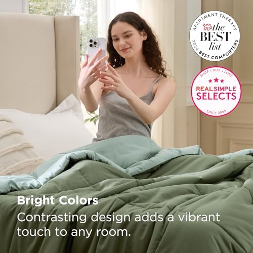 Bedsure Twin Comforter Duvet Insert, All Season Bed Comforter, Quilted Down Alternative Duvet, Box Stitched Comforters with Corner Tabs, Machine Washable, 68 x 88 Inches (Green/Light Green) - Image 6