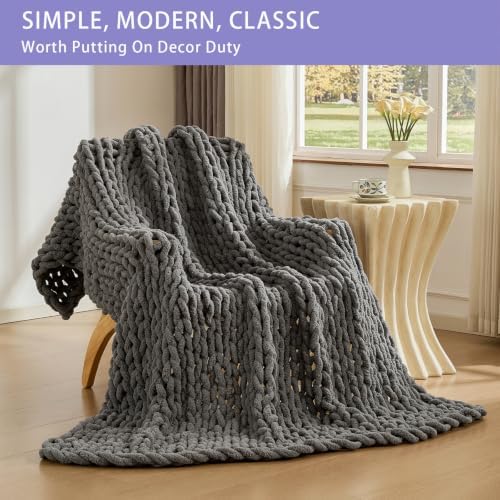 Bigacogo Chunky Knit Throw Blanket for Couch, 51x63 inches, Slate Gray - Image 3