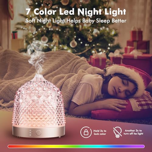 200ml Glass Reservoir Essential Oil Diffuser with Glass Dome Ultrasonic Aromatherapy Diffuser with Four Timer Colorful Light Auto-Off for Home Office Bedroom - Image 5